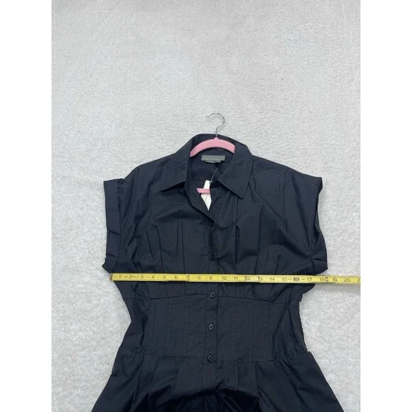 Anthropologie Midi Shirt Dress Black Pleated Cotton Preppy Retro Boho Medium NWT - Picture 6 of 14